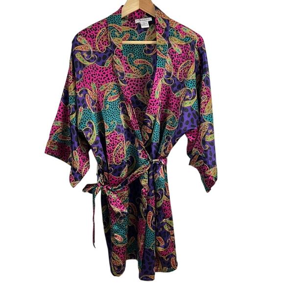 J.O Intimates Leopard Print Paisley Robe Shorter Women Size M/L Vintage Satiny - Picture 1 of 10
